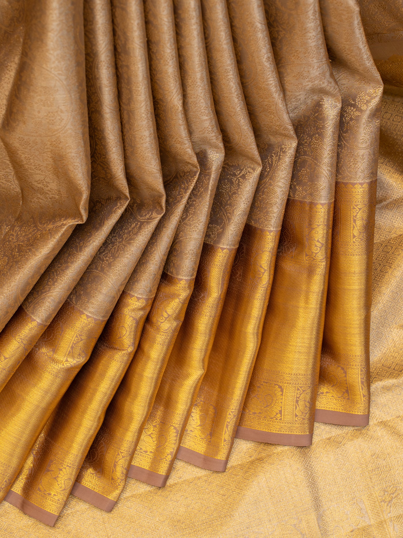 Silverish gold tissue Kanchipuram silk saree