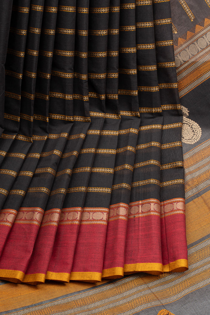 Black Stripes Pure Cotton Saree