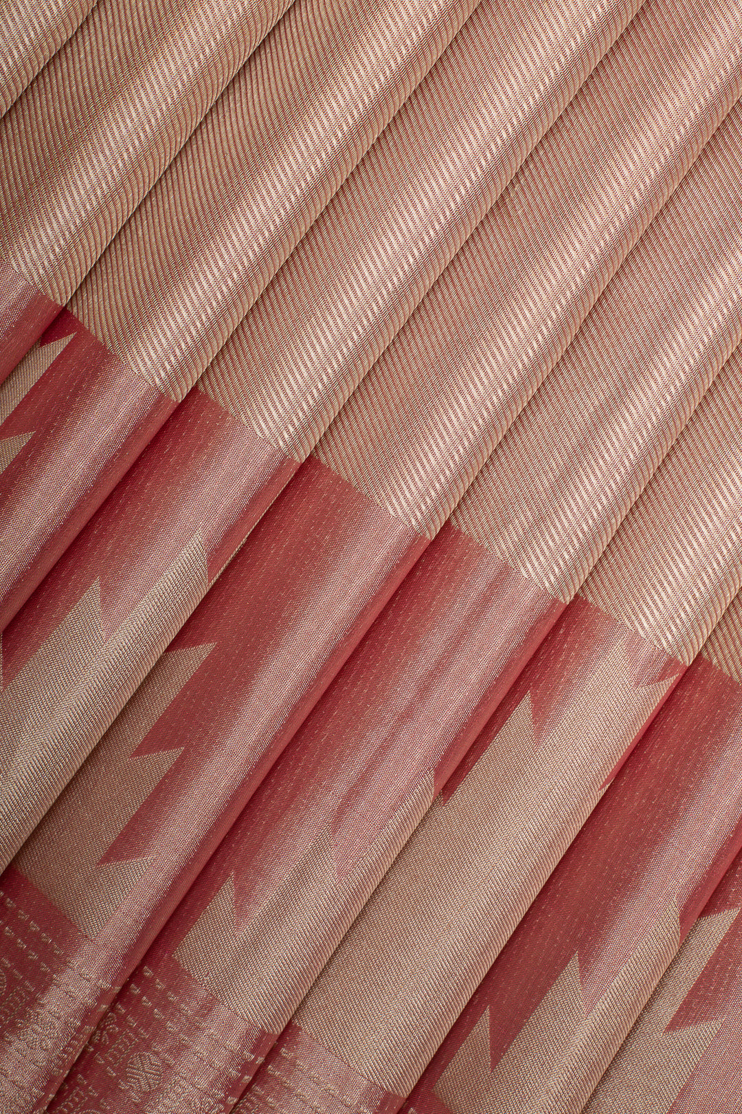 Rose Gold Temple Brocade Pure Kanchipuram Silk Saree
