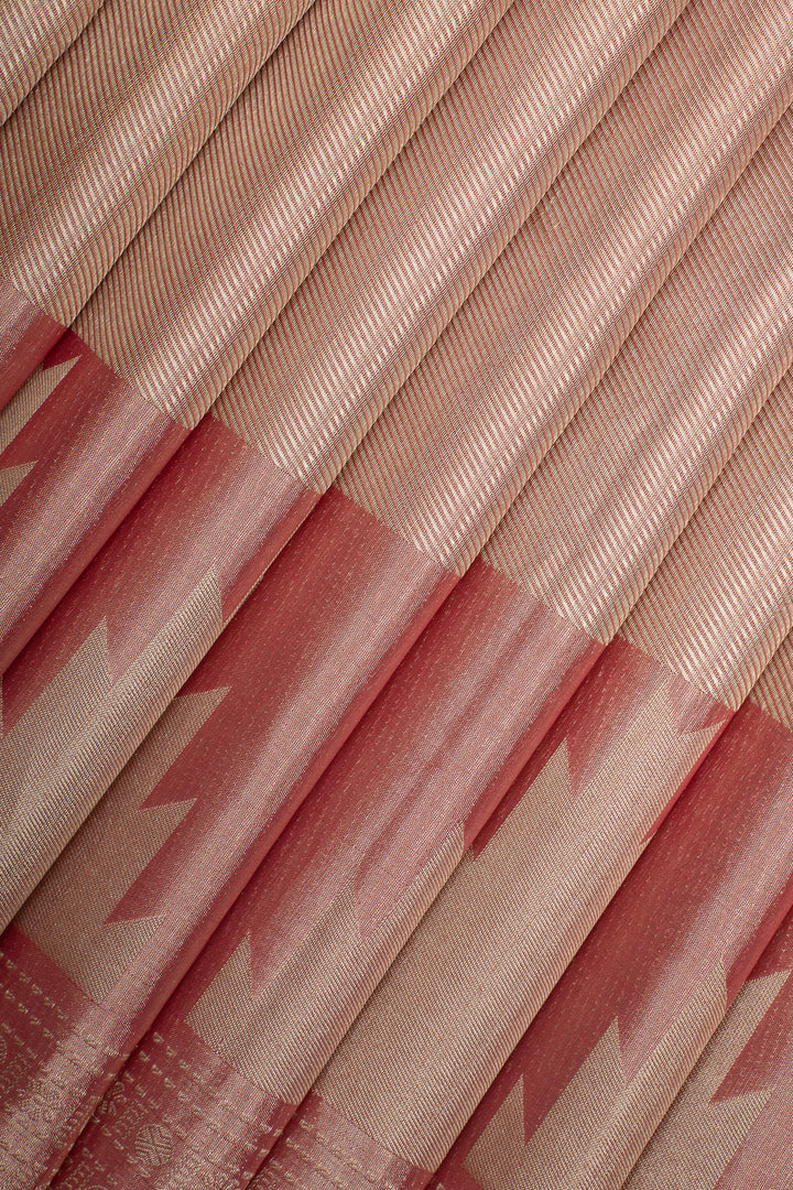 Rose Gold Temple Brocade Pure Kanchipuram Silk Saree