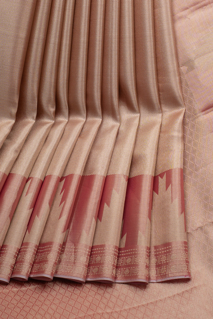 Rose Gold Temple Brocade Pure Kanchipuram Silk Saree