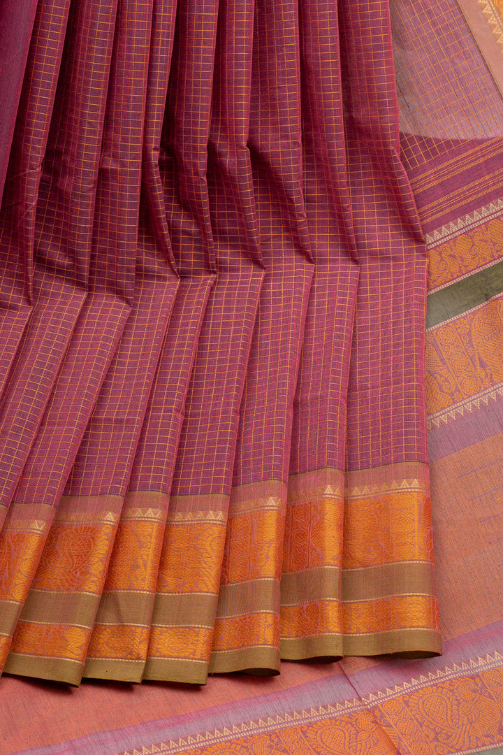 Pink Checks Pure Cotton Saree