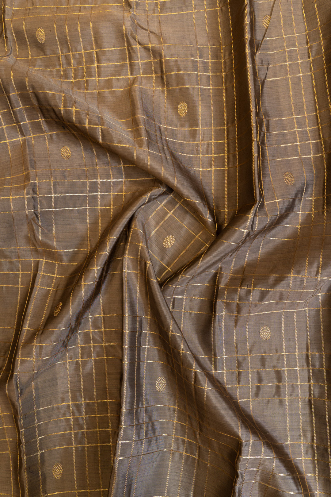 Grey zari checks pure Kanchipuram silk saree