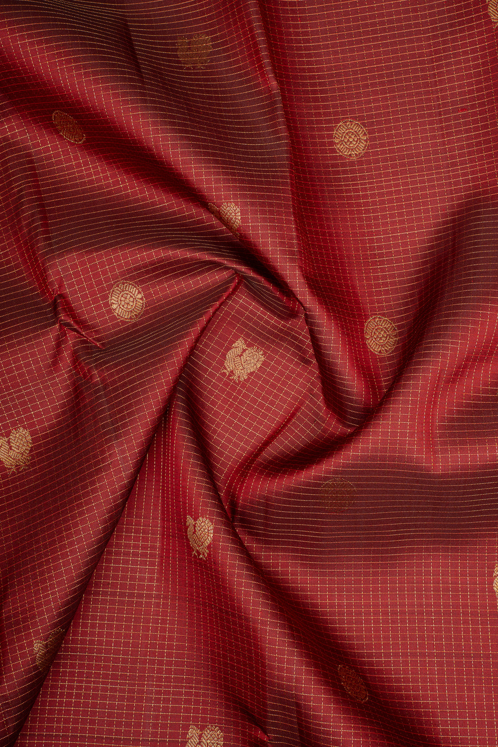 Red Zari Checks Traditional Pure Kanchipuram Silk Saree