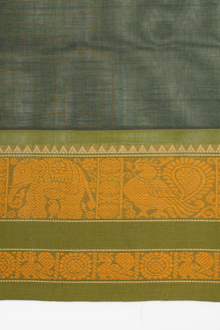 Green Checks Pure Cotton Saree