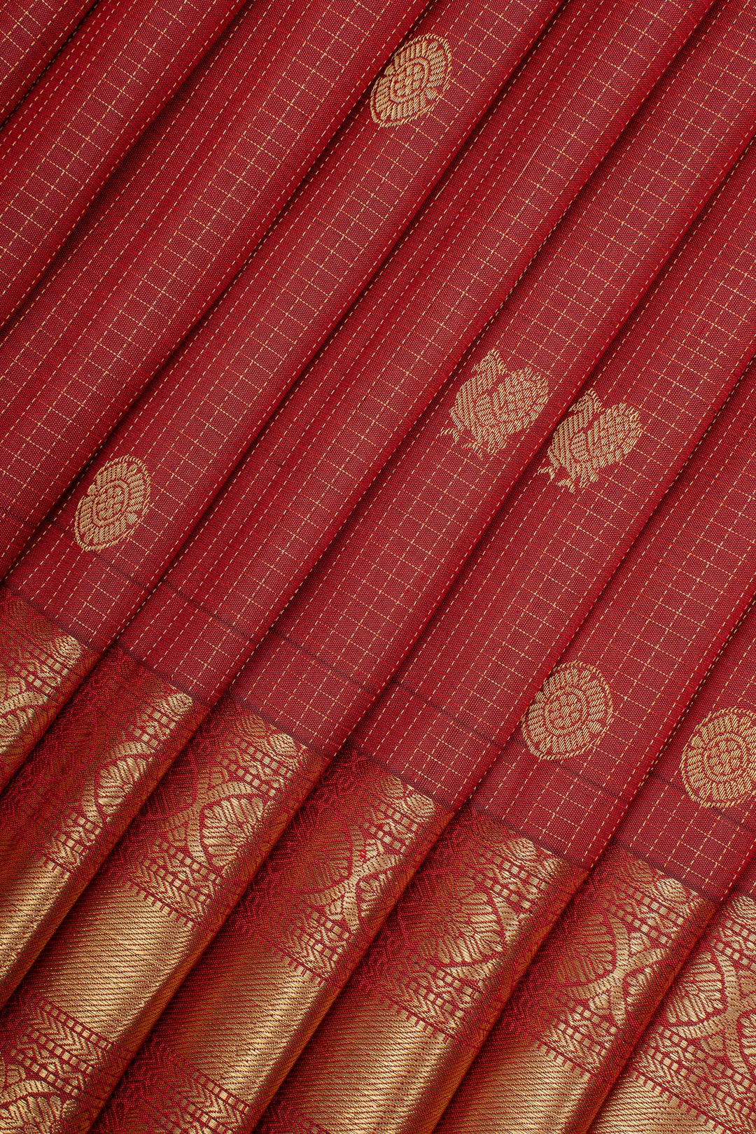 Red Zari Checks Traditional Pure Kanchipuram Silk Saree