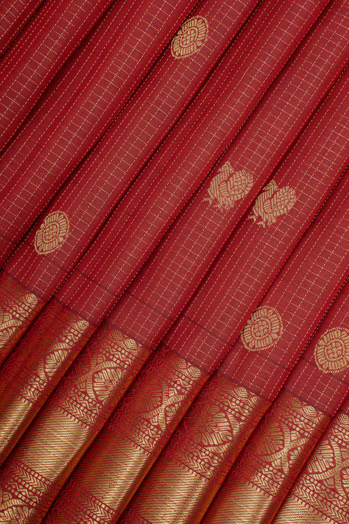 Red Zari Checks Traditional Pure Kanchipuram Silk Saree