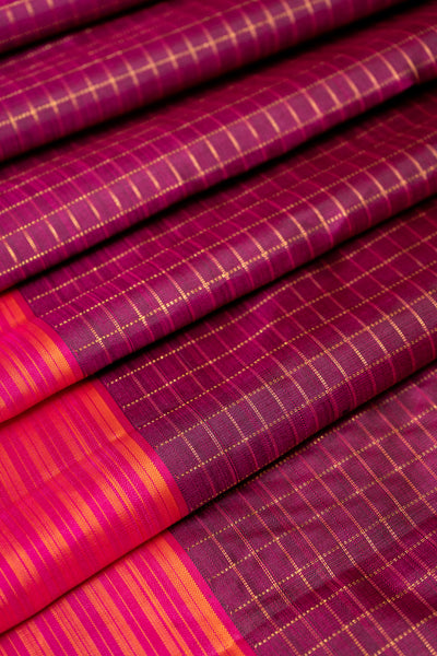 Jamun Purple Zari Checks Pure Kanchipuram Silk Saree - Clio Silks