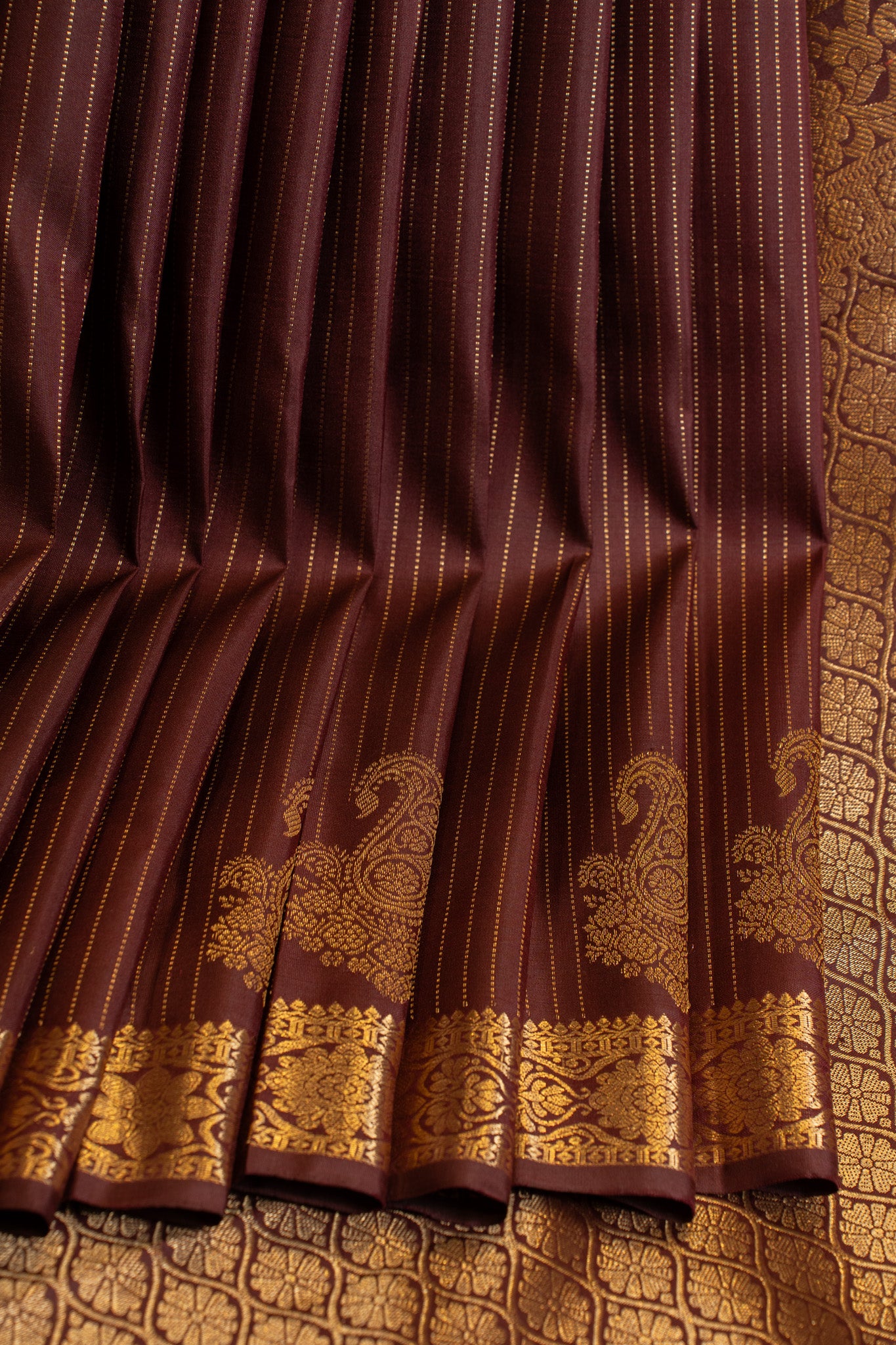 Maroon Muthu zari stripes paisley pure Kanchipuram Silk saree