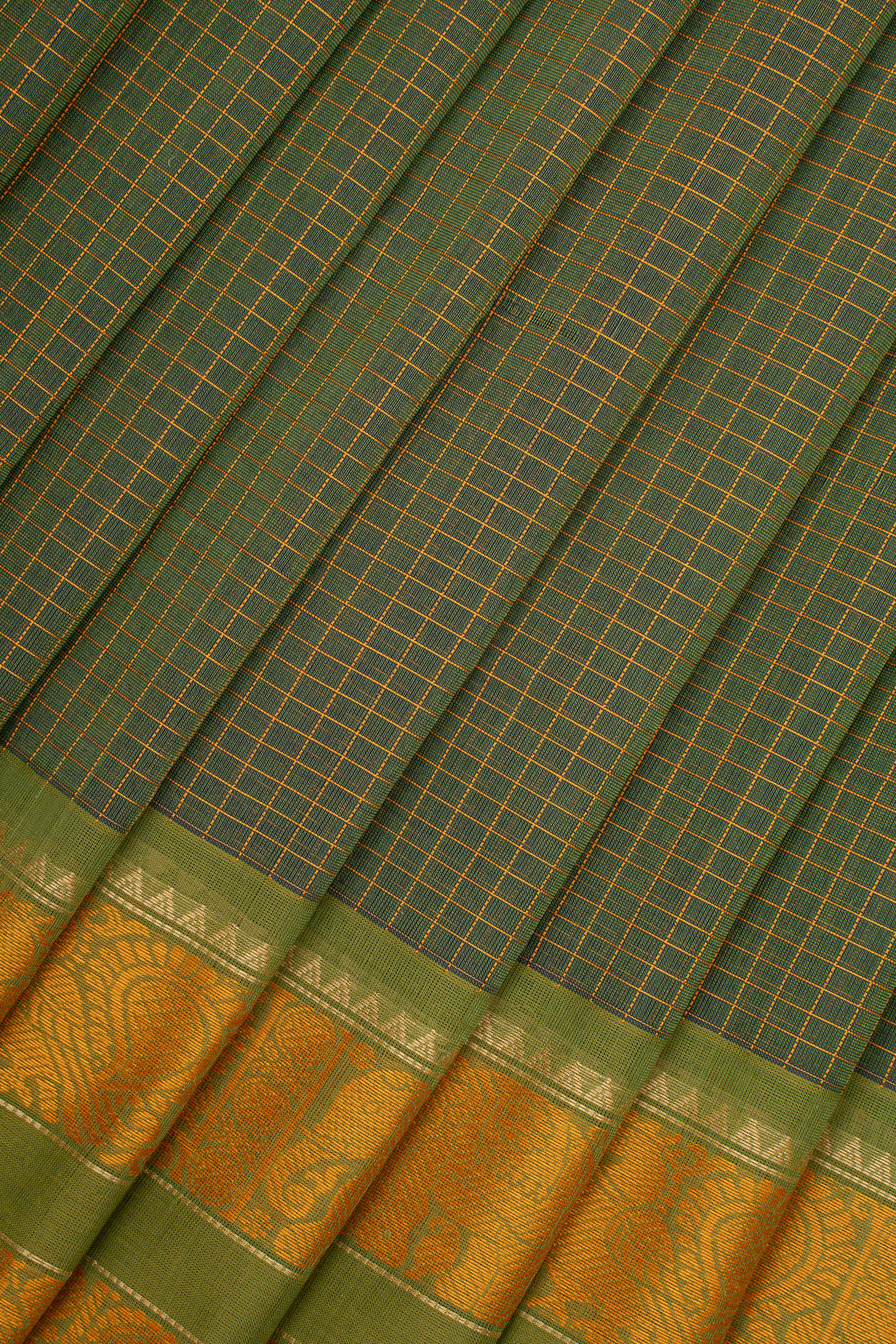 Green Checks Pure Cotton Saree