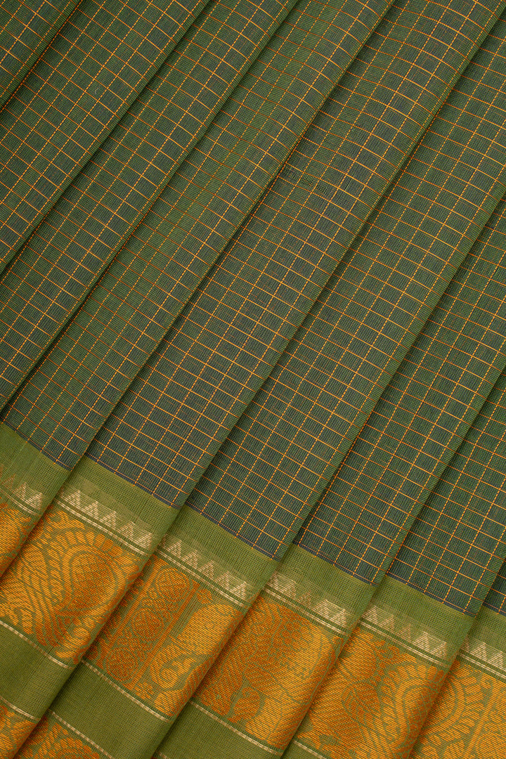 Green Checks Pure Cotton Saree