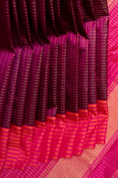 Jamun Purple Zari Checks Pure Kanchipuram Silk Saree - Clio Silks
