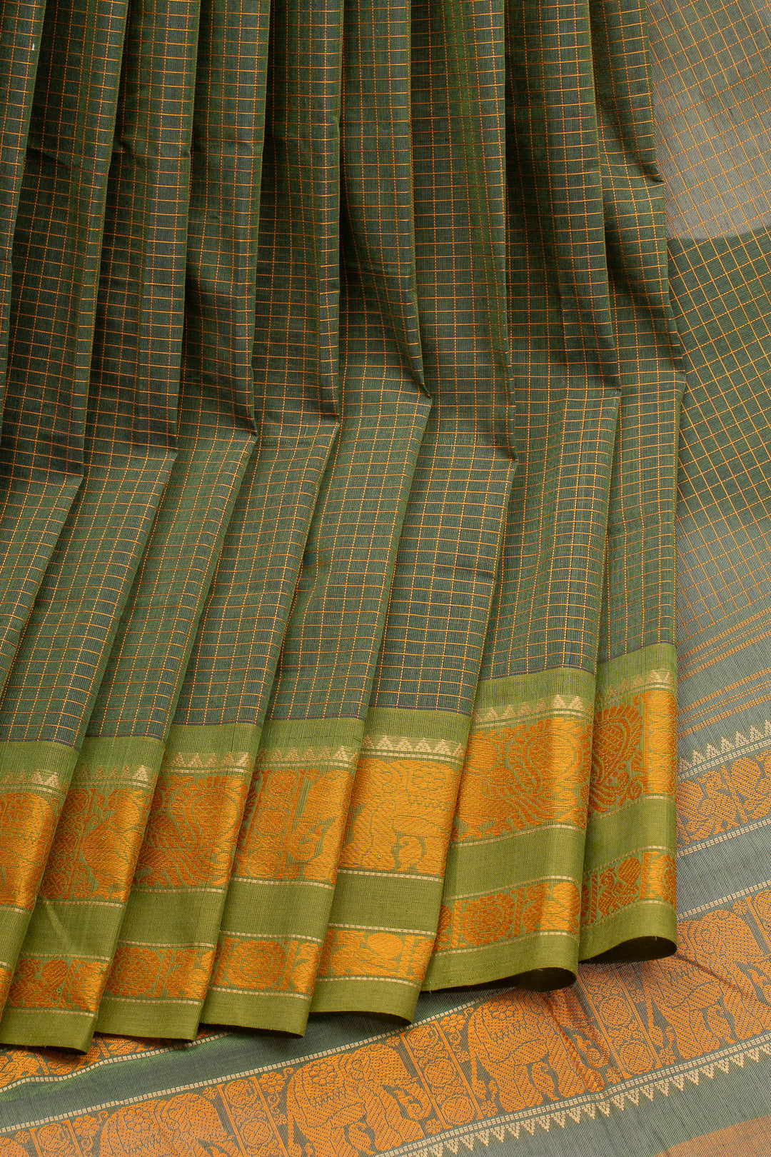 Green Checks Pure Cotton Saree