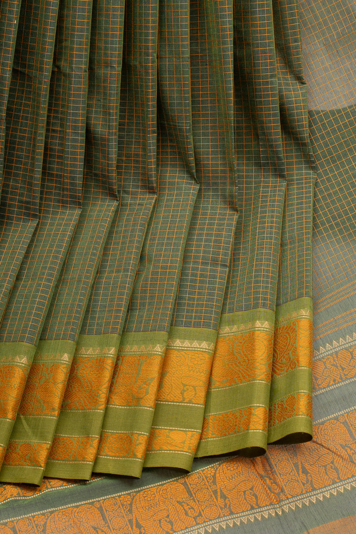 Green Checks Pure Cotton Saree