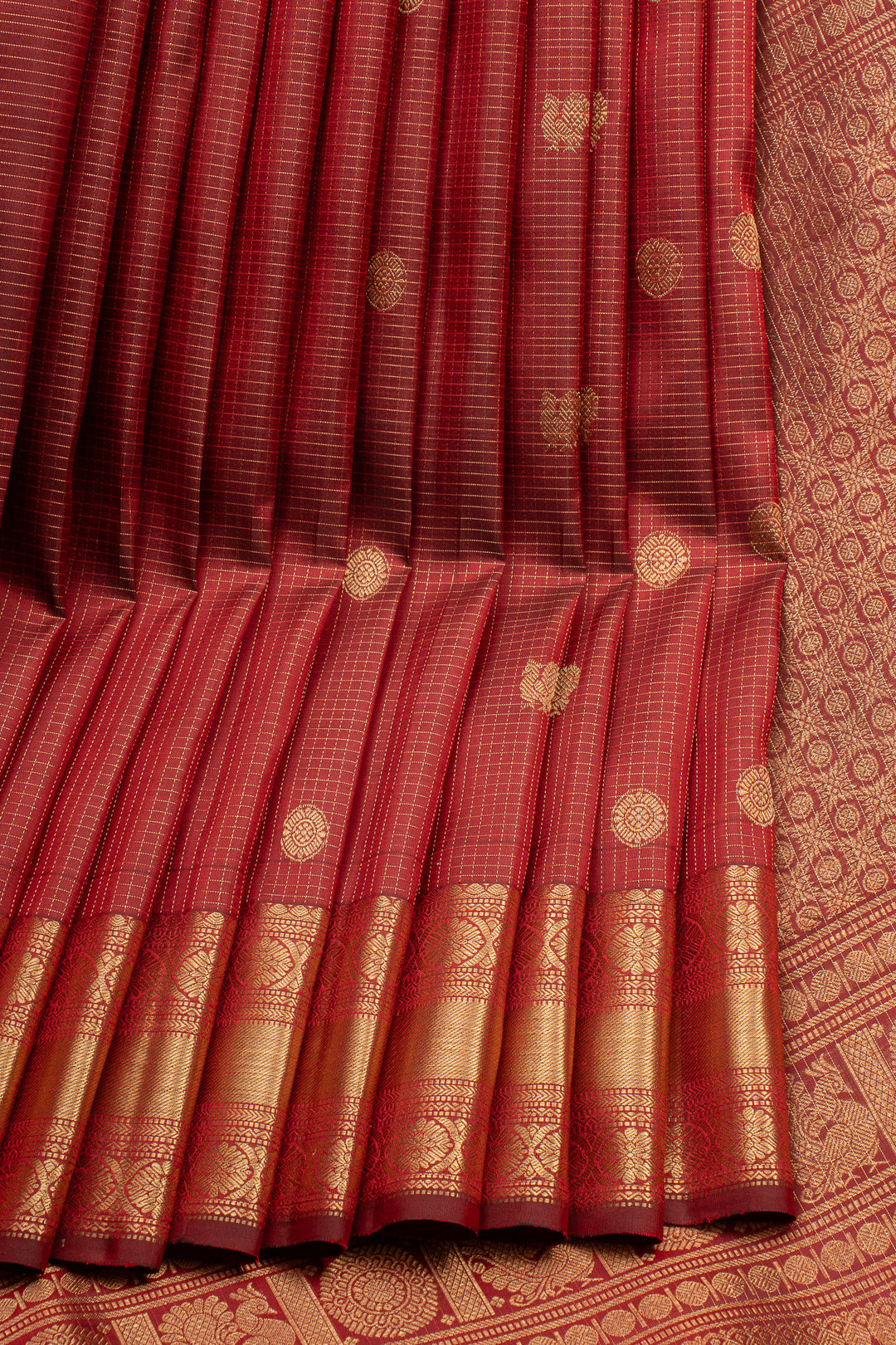 Red Zari Checks Traditional Pure Kanchipuram Silk Saree