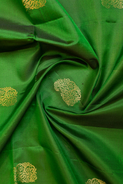 Emerald green and mustard pure soft silk saree