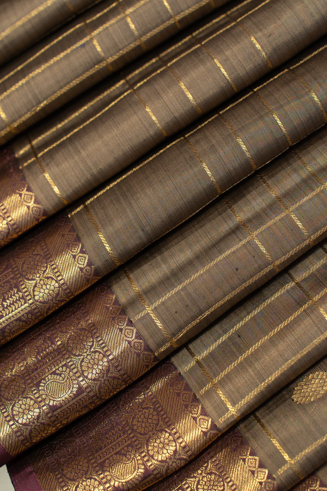 Grey zari checks pure Kanchipuram silk saree