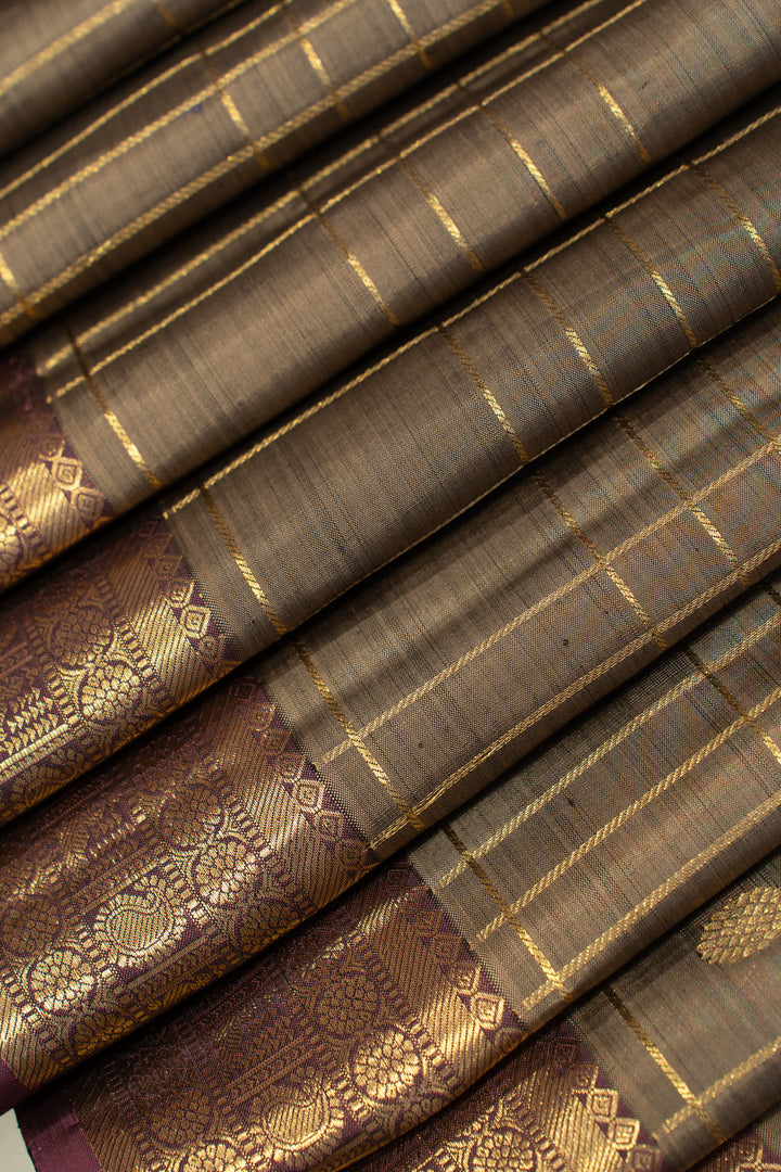 Grey zari checks pure Kanchipuram silk saree