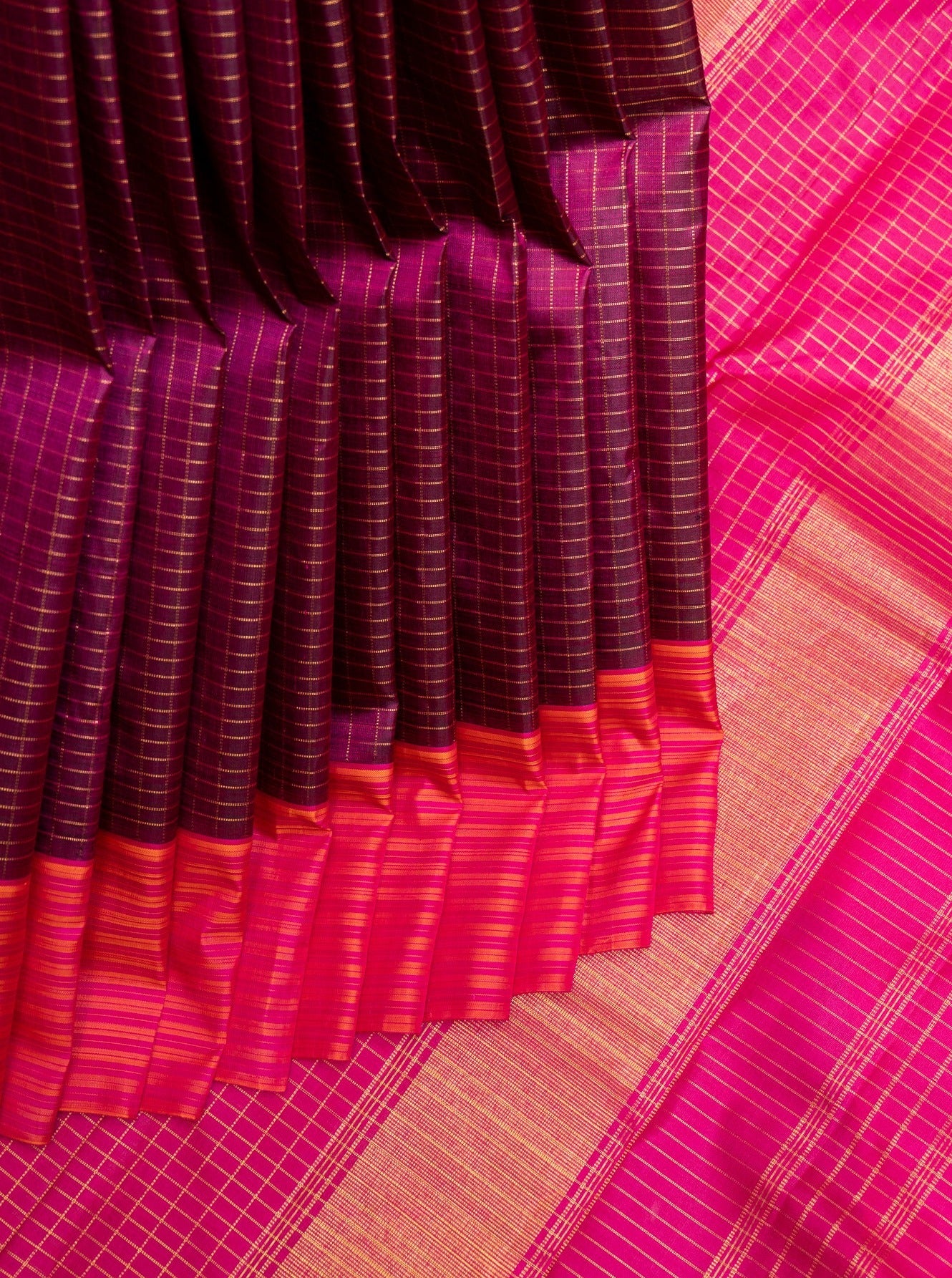 Jamun Purple Zari Checks Pure Kanchipuram Silk Saree - Clio Silks