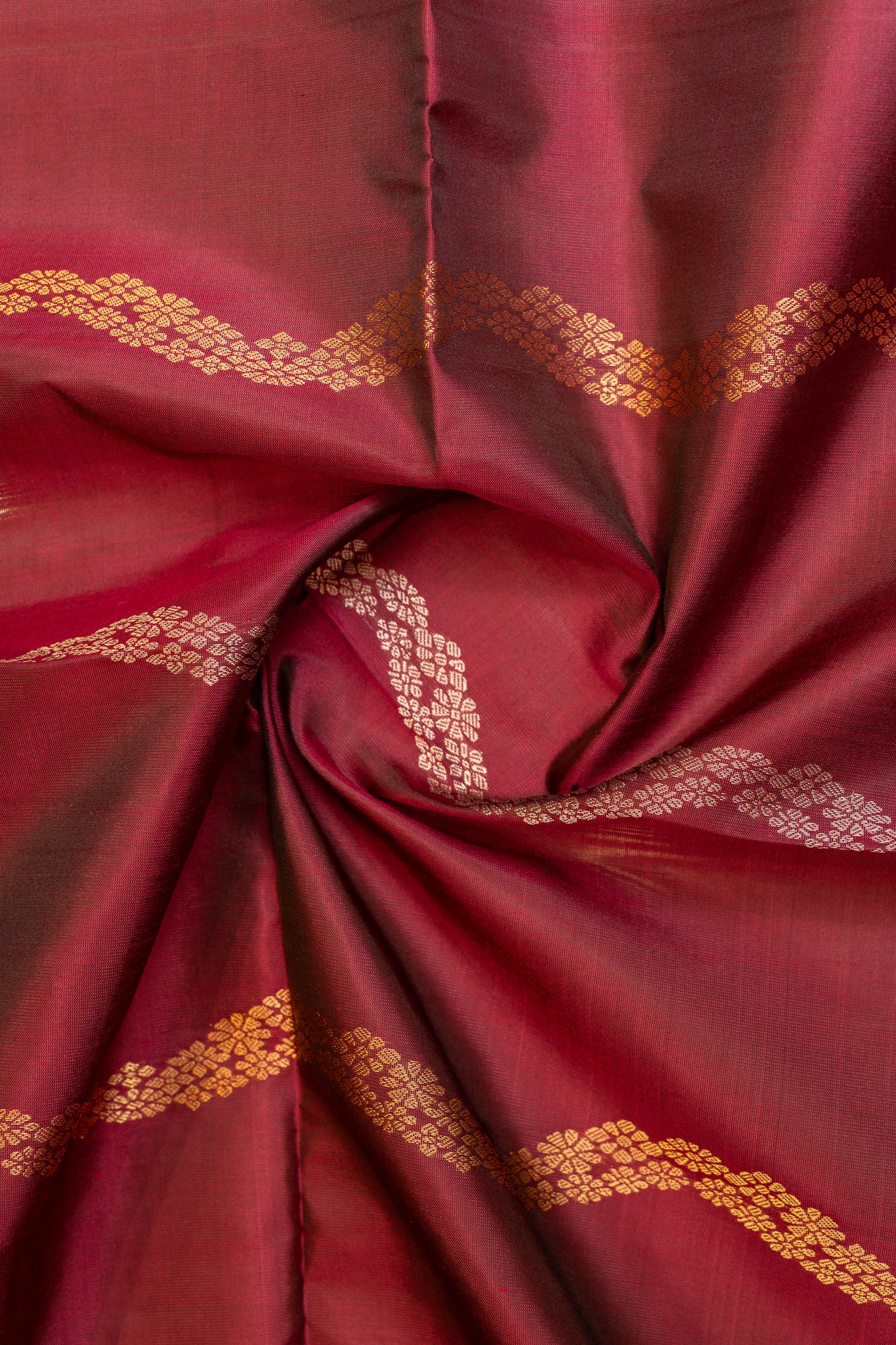 Jamun and mustard serpentine stripes pure soft silk saree