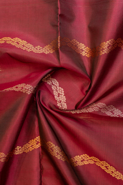 Jamun and mustard serpentine stripes pure soft silk saree