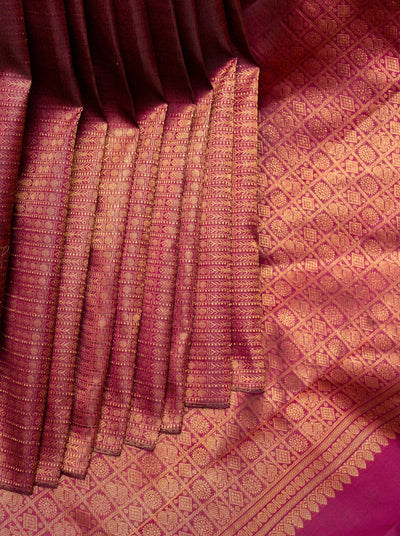 Maroon Shot Colour Zari Brocade Pure Kanchipuram Silk Saree - Clio Silks
