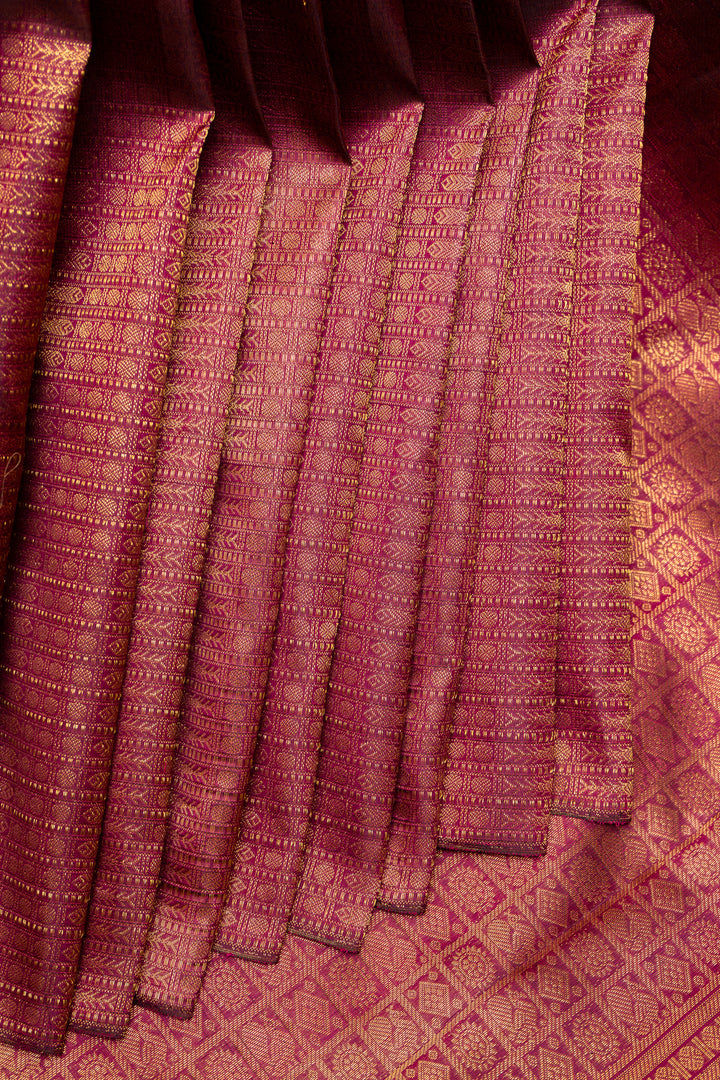 Maroon Shot Colour Zari Brocade Pure Kanchipuram Silk Saree - Clio Silks