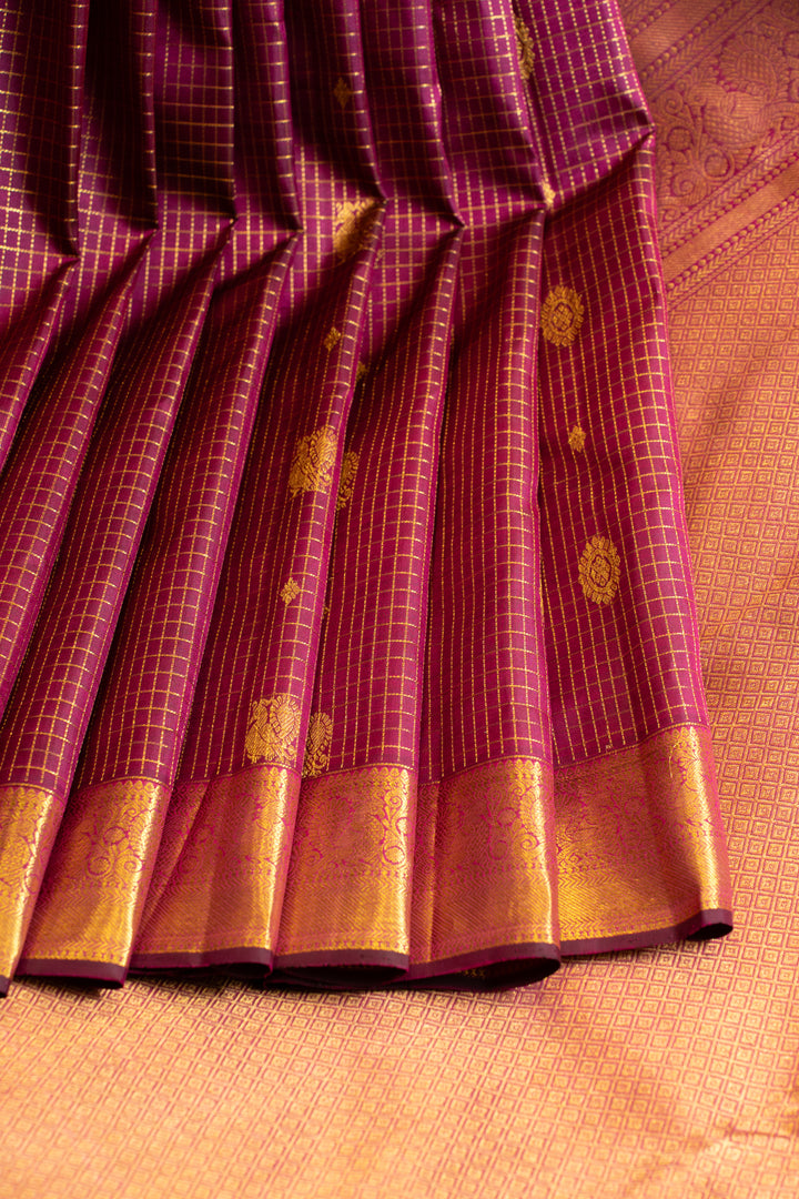 Sangria purple vairaoosi checks pure Kanchipuram silk saree