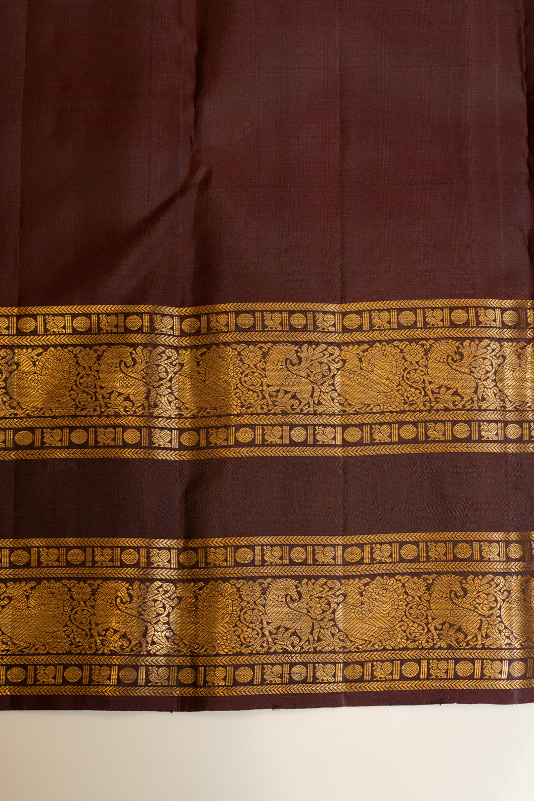 Mauve purple and brown rettai pettu pure Kanchipuram silk saree