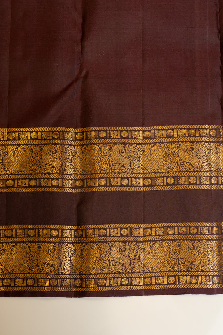 Mauve purple and brown rettai pettu pure Kanchipuram silk saree