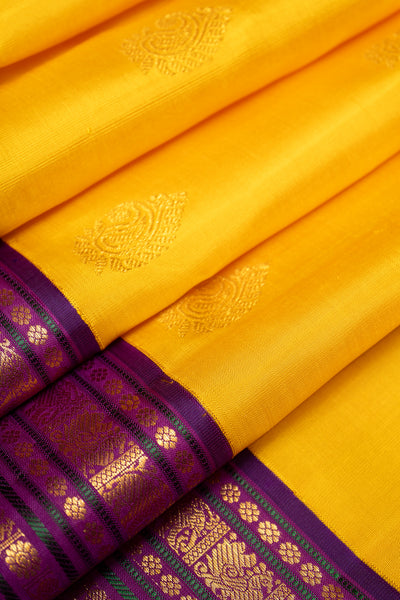 Yellow and Magenta Korvai Pure Kanchipuram Silk Saree - Clio Silks