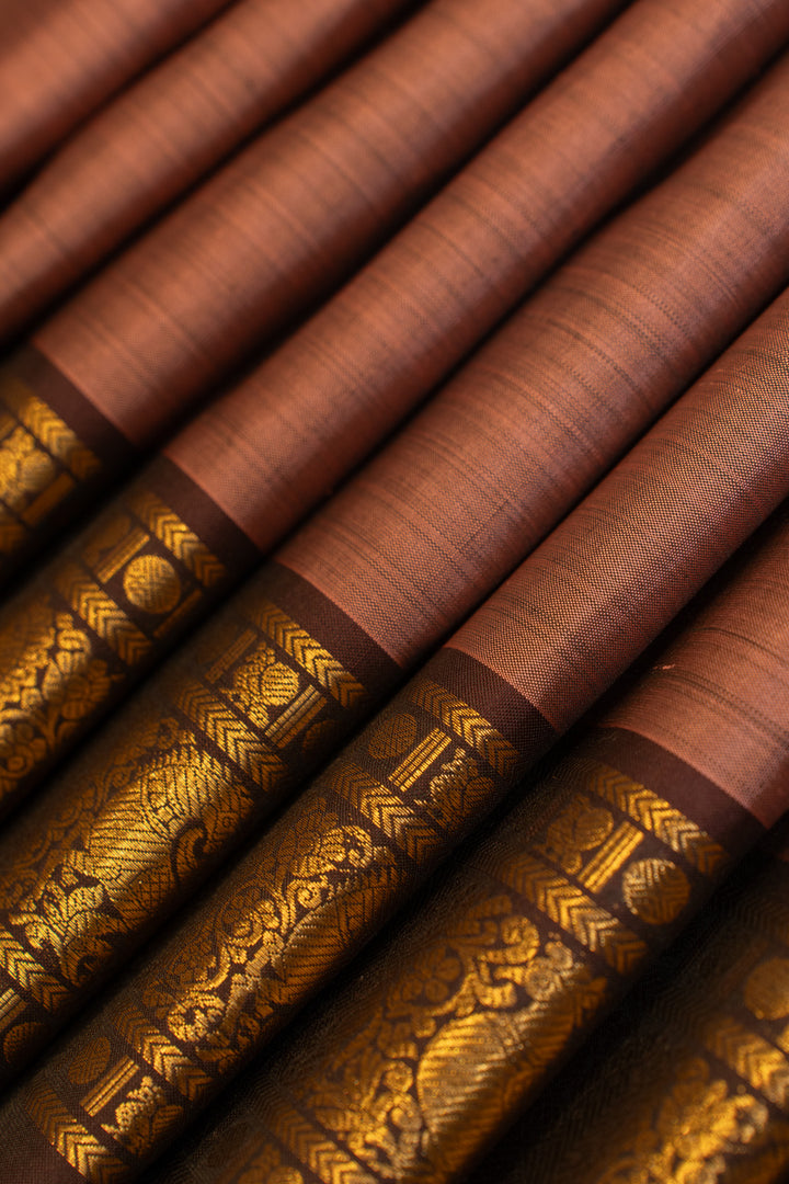 Mauve purple and brown rettai pettu pure Kanchipuram silk saree