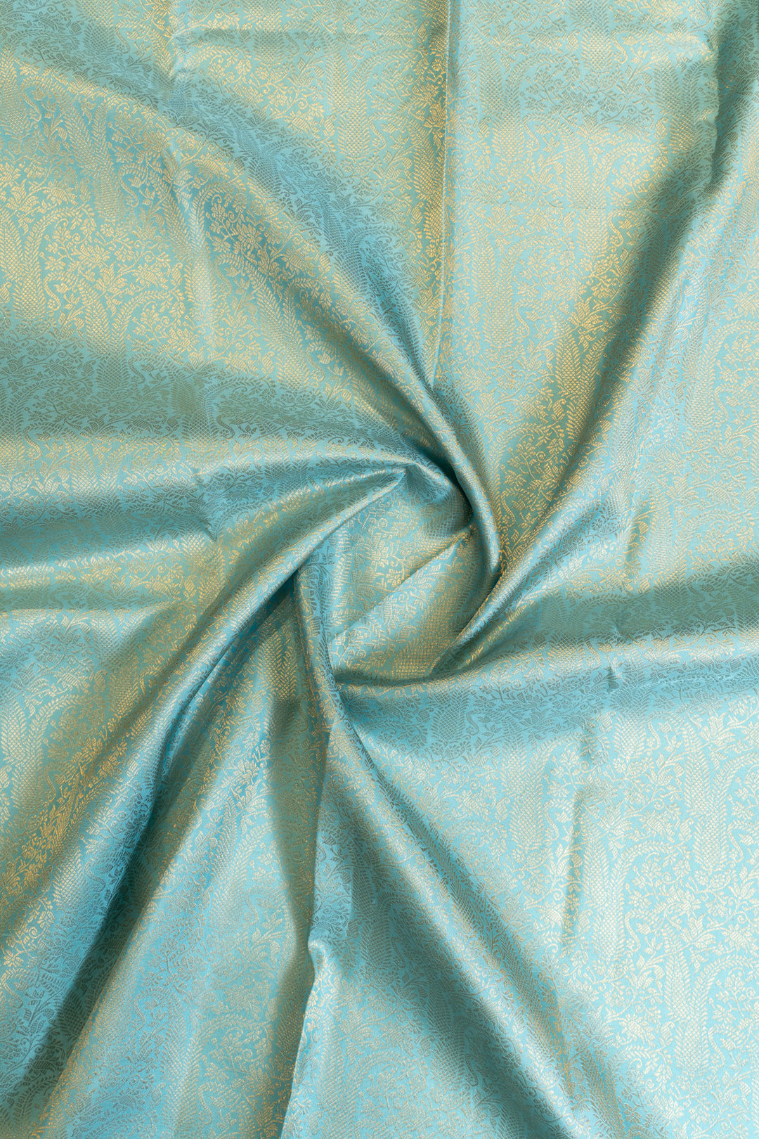 Pastel blue paisley pure Kanchipuram silk saree