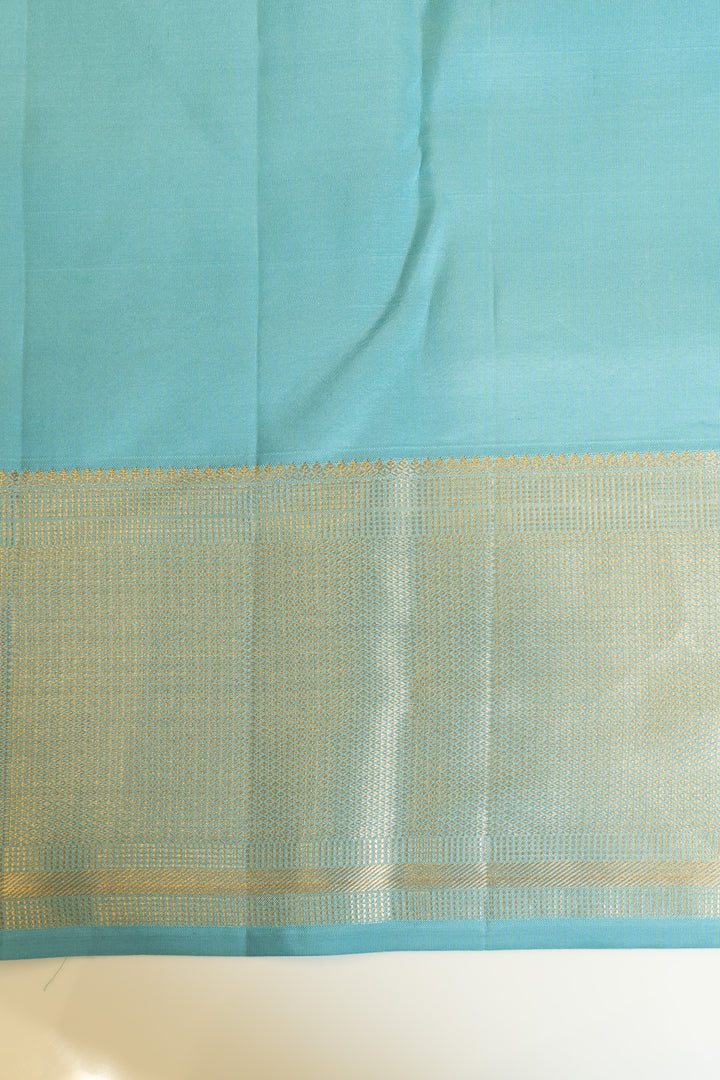 Pastel blue paisley pure Kanchipuram silk saree