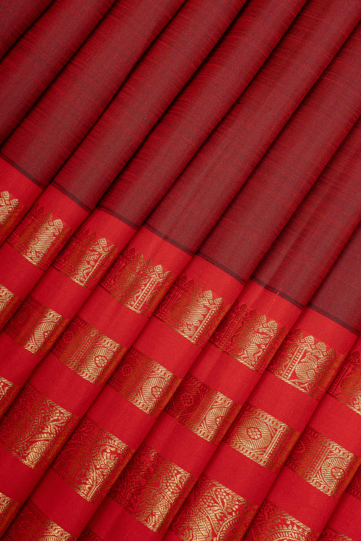 Maroon and Red Stripes Pure Kanchipuram Silk Saree