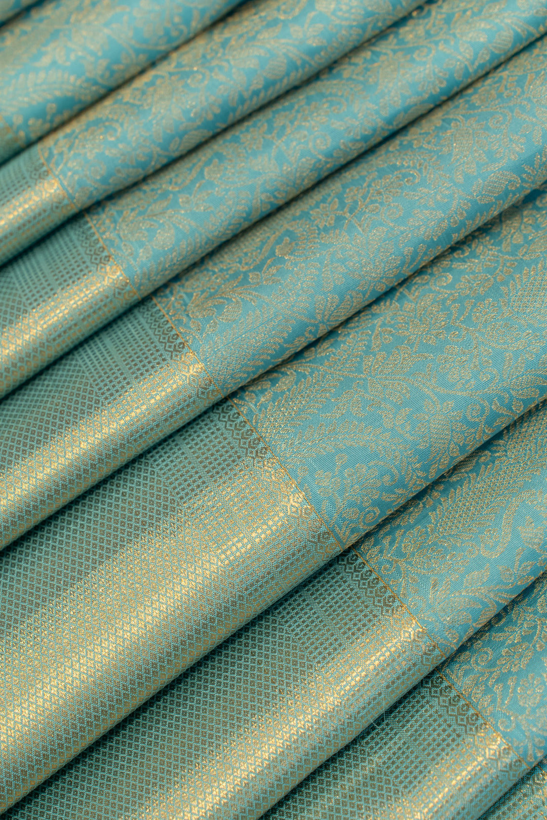 Pastel blue paisley pure Kanchipuram silk saree