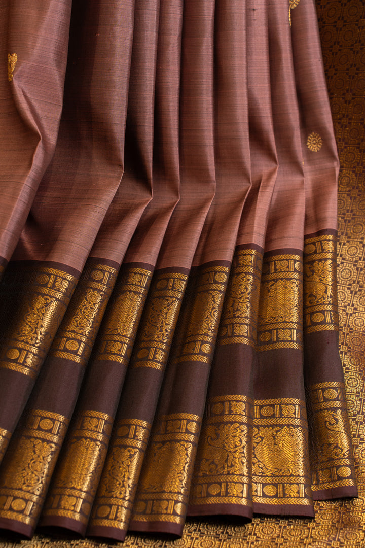 Mauve purple and brown rettai pettu pure Kanchipuram silk saree