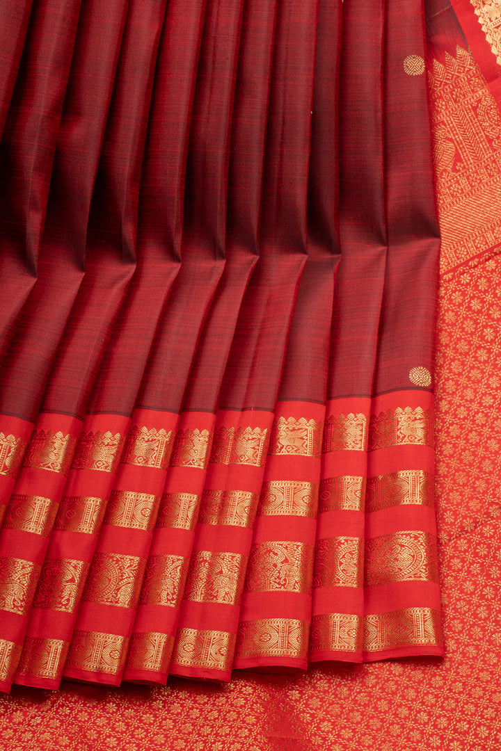 Maroon and Red Stripes Pure Kanchipuram Silk Saree