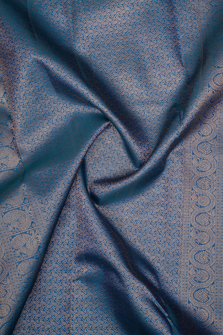 Peacock Blue Traditional Pure Kanchipuram Silk Saree