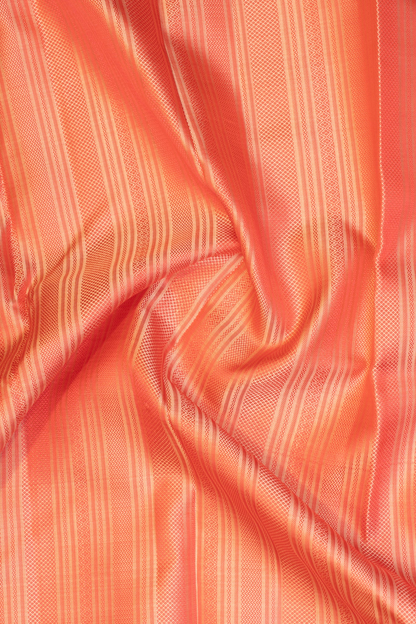 Coral pink thread stripes pure Kanchipuram silk saree