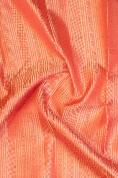 Coral pink thread stripes pure Kanchipuram silk saree