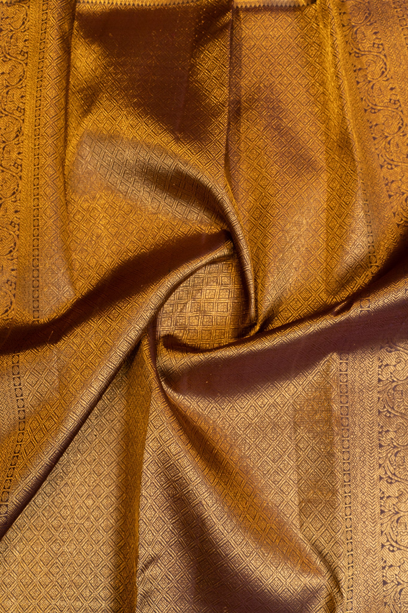 Rust orange and brown Varisaipettu pure Kanchipuram silk saree