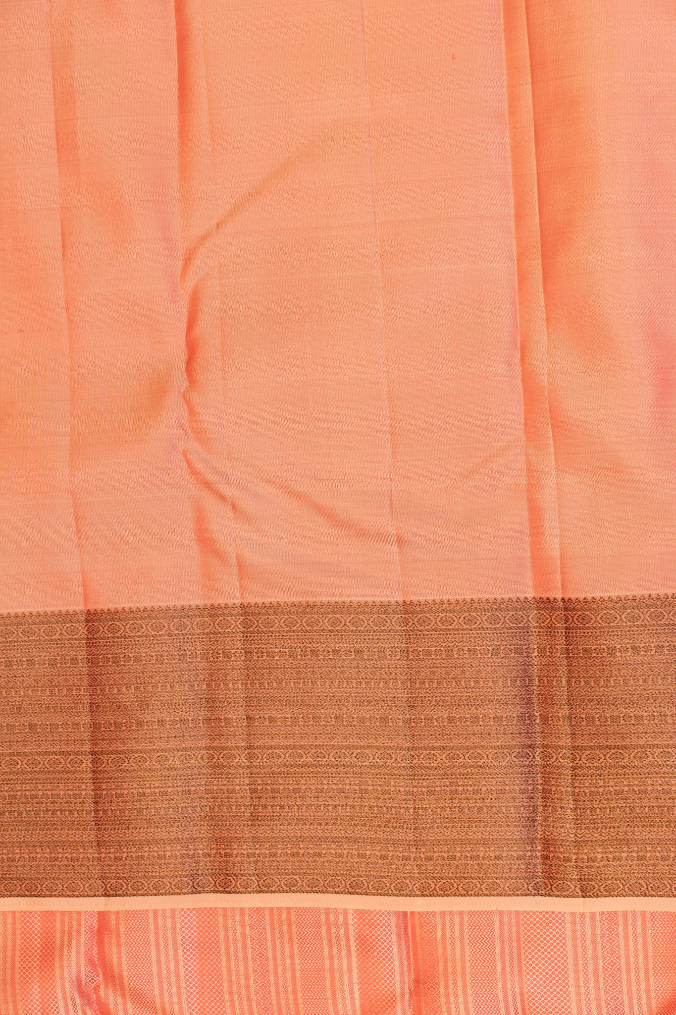 Coral pink thread stripes pure Kanchipuram silk saree