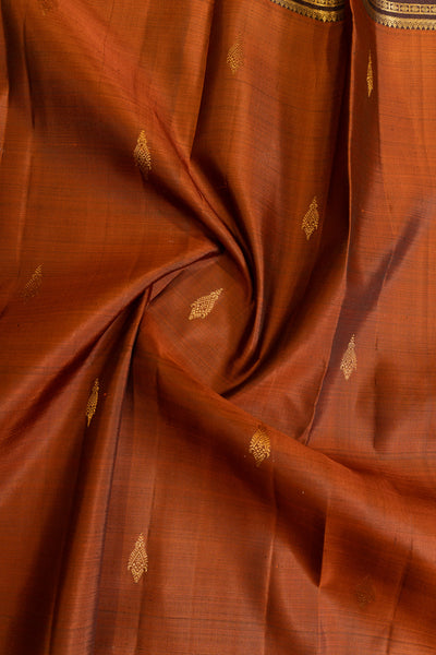 Rust orange and brown Varisaipettu pure Kanchipuram silk saree