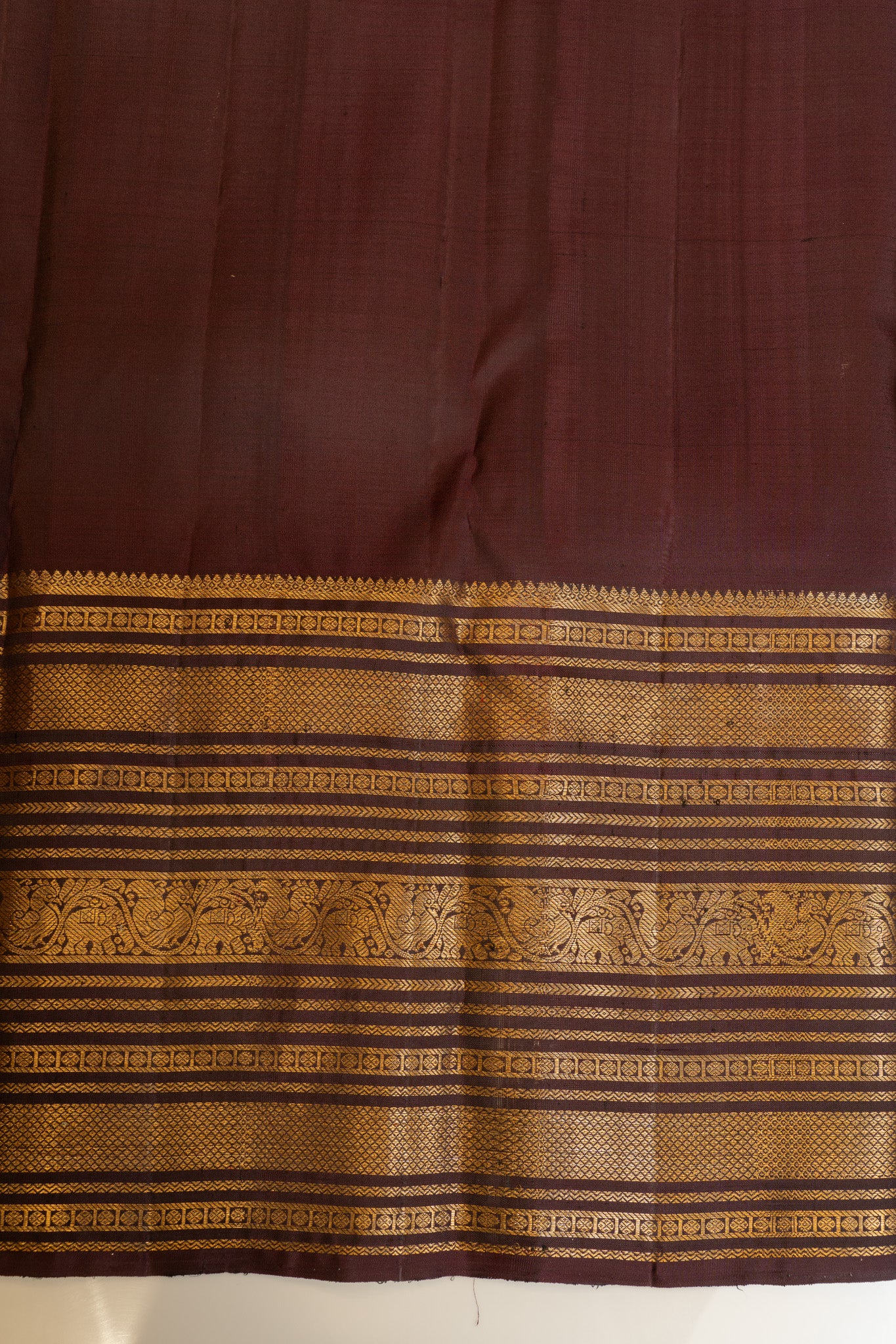 Rust orange and brown Varisaipettu pure Kanchipuram silk saree