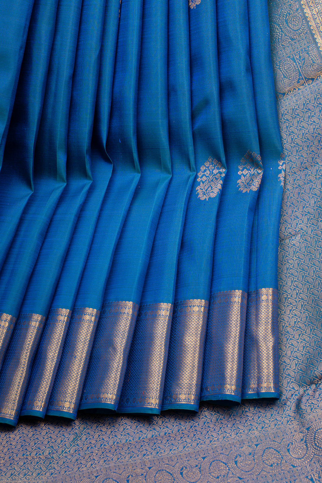 Peacock Blue Traditional Pure Kanchipuram Silk Saree