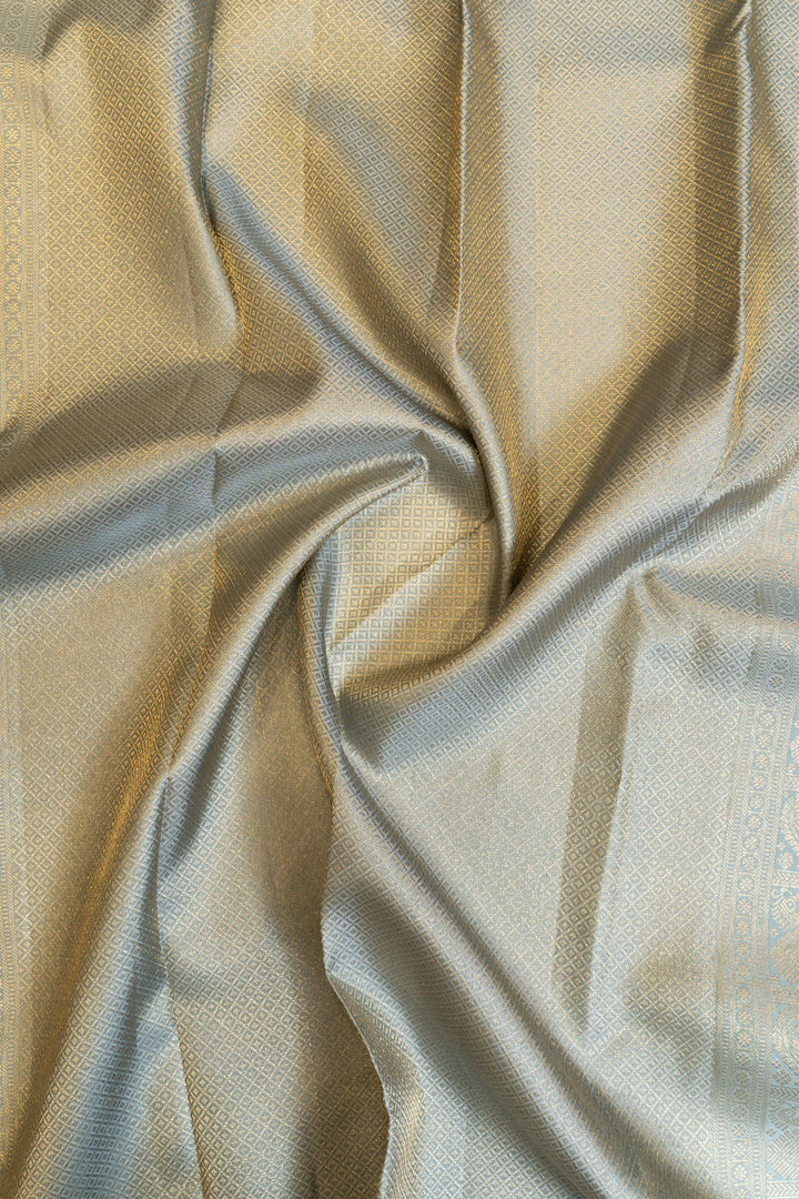 Greyish blue brocade pure Kanchipuram silk saree
