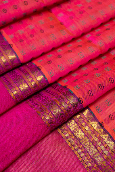 Pink Thread Jacquard Handloom Pure Silk Cotton Saree - Clio Silks