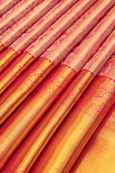 Pink floral pure tissue Kanchipuram silk saree