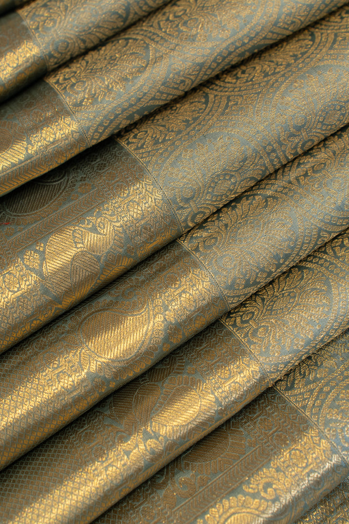 Greyish blue brocade pure Kanchipuram silk saree